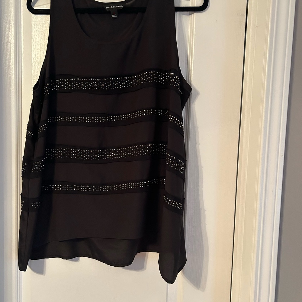 Rock & Republic Black Embellished Sleeveless Tank